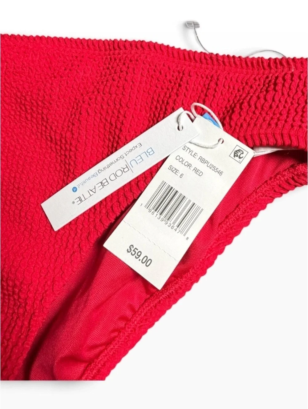BLEU ROD BEATTIE red pucker up hipster ribbed bikini bottom size Small $59 NWT